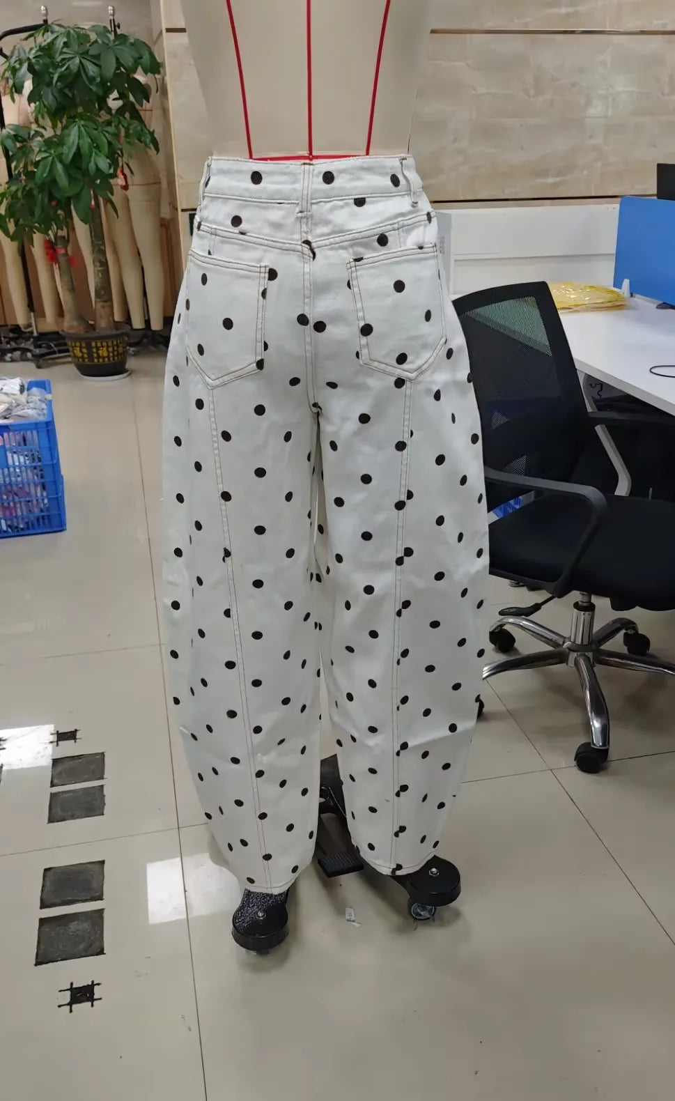 VacationGrabs Polka Dot Jeans Women Y2K Print High Waisted Wide Leg Denim Pants Vintage Stretchy Boyfriend Jeans 90s 00s Streetwear