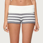 VacationGrabs Women Y2k Knit Mini Shorts Striped Foldover Low Waist Elastic Slim Fit Vintage Going Out Micro Bottom Streetwear