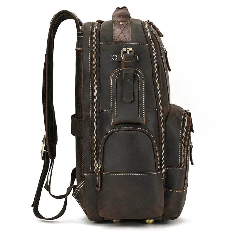 Vintage Crazy Horse Leather Backpack Men Travel Laptop School Bag - VacationGrabs
