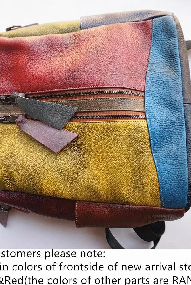  Oversized Women Vintage Leather Backpack Travel Casual Retro Patchwork