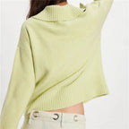 VacationGrabs Boho Women Sweater Long Sleeve Oversized Button Collared Pullover Lapel V Neck Knitted Jumper Tops Winter Fall Knitwear