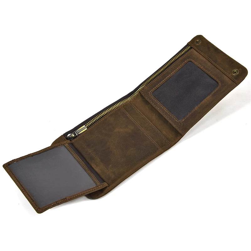 Vintage Zipper Leather Trifold Wallet Men & Women Luxury Design - VacationGrabs