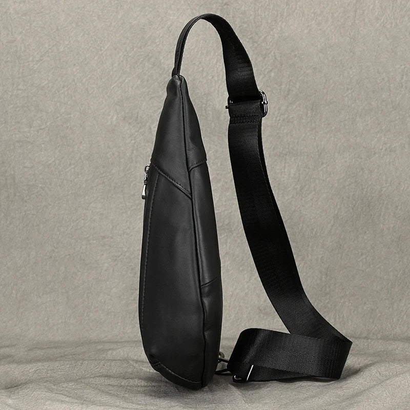 Men's Genuine Leather Chest Sling Bag – Coffee Brown