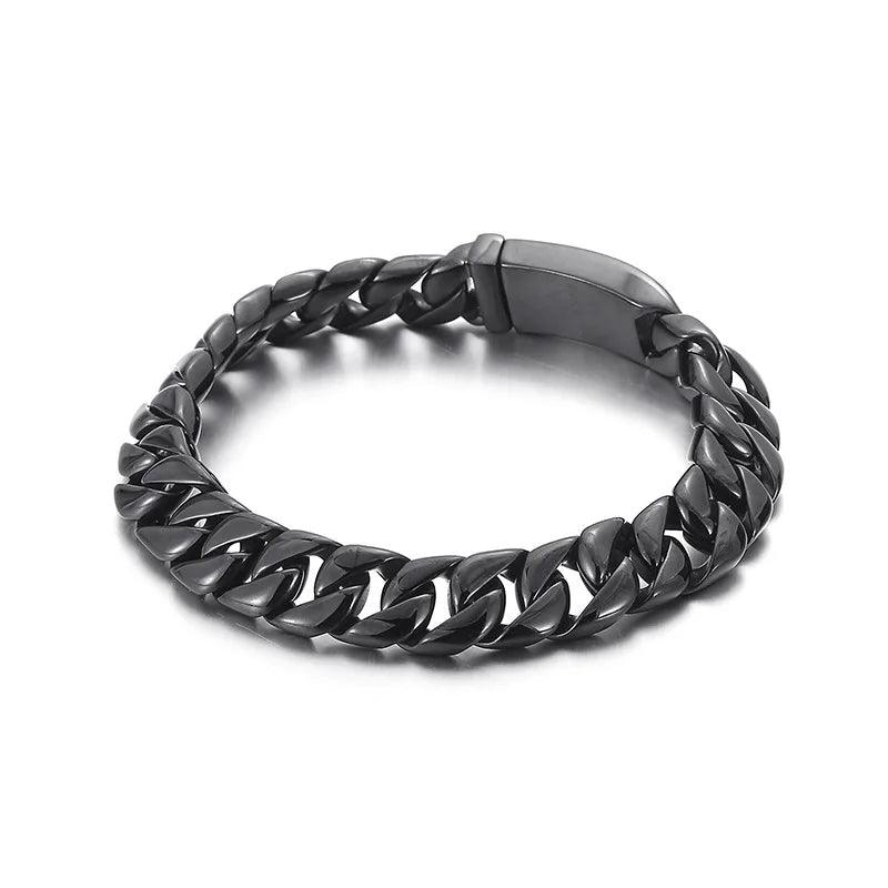 Men's Jewelry - Bracelets Punk Rock 12mm Round Stainless Steel Cuban Chain Bracelet for Men