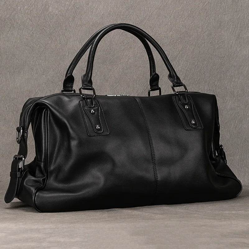 Soft Cowskin Leather Duffle Bag for Men & Women Weekend Travel - VacationGrabs