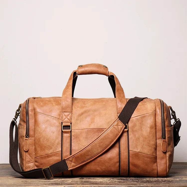 Men's Luxury Leather Travel Bag – Soft Cowhide Duffel Weekend - VacationGrabs