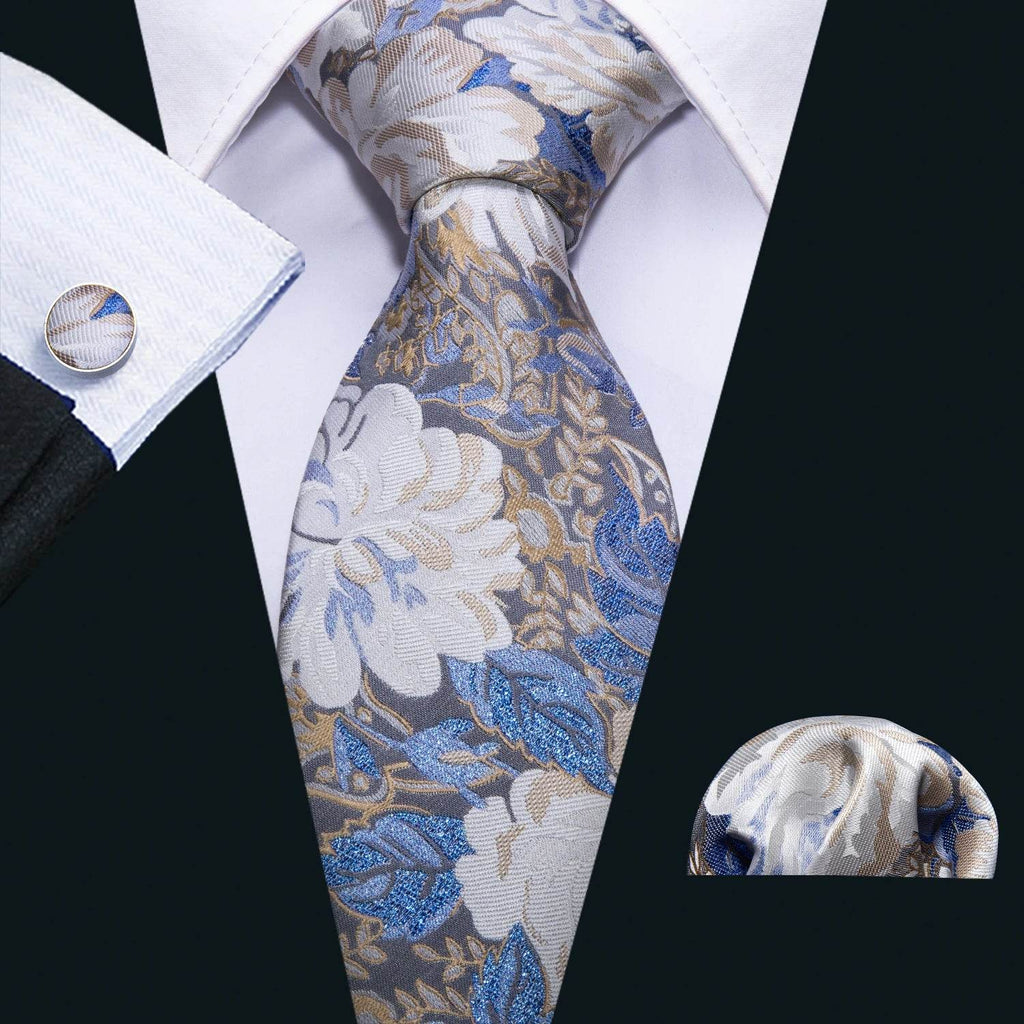 Floral Jacquard Silk Tie Set for Men - VacationGrabs