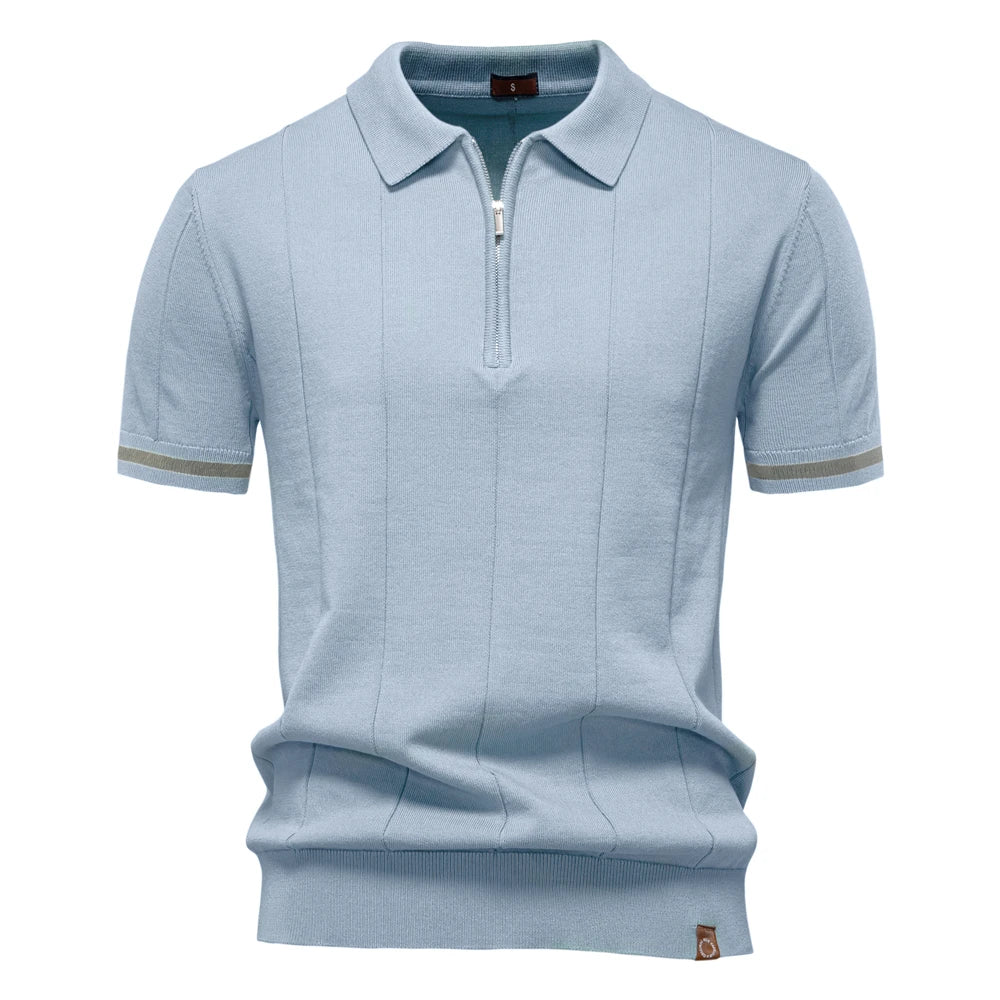 Men's Sport Zip Polo Shirt – Solid Color, Short Sleeve