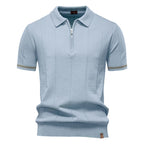 Men's Sport Zip Polo Shirt – Solid Color, Short Sleeve