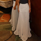 VacationGrabs Polka Dot Floor-length Chiffon Skirt French Style Ruffled Mesh A-line Skirts Elegant Maxi Bottoms High Waist Streetwear