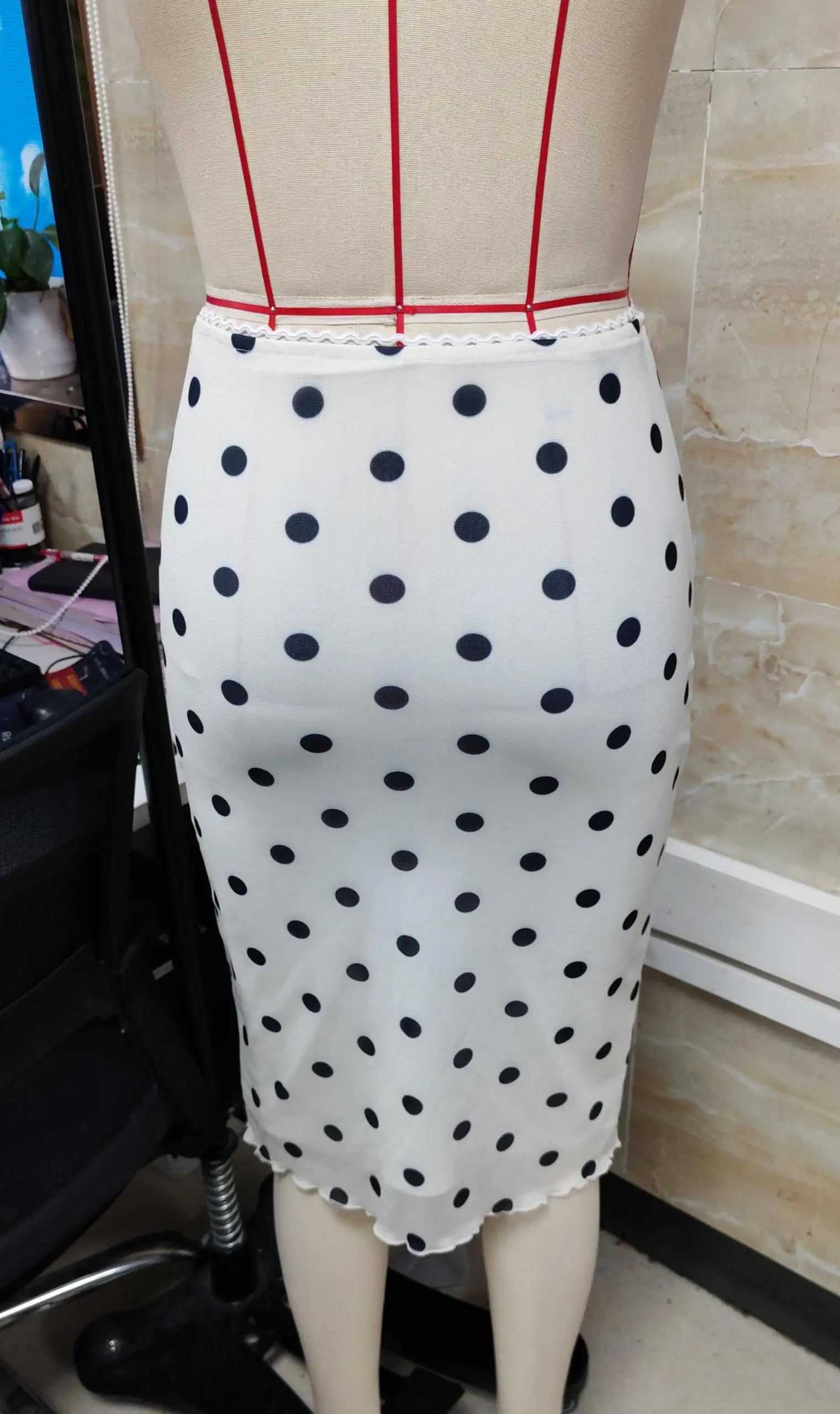 VacationGrabs Womens Casual Midi Skirt Elegant Polka Dot Print Bodycon Pencil Skirt for Party Workout Daily Wear Summer Y2K Streetwear