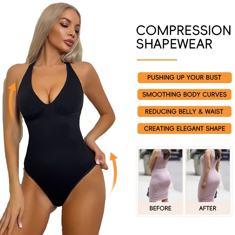 Deep V Halter Bodysuit – Tummy Control Shapewear Thong