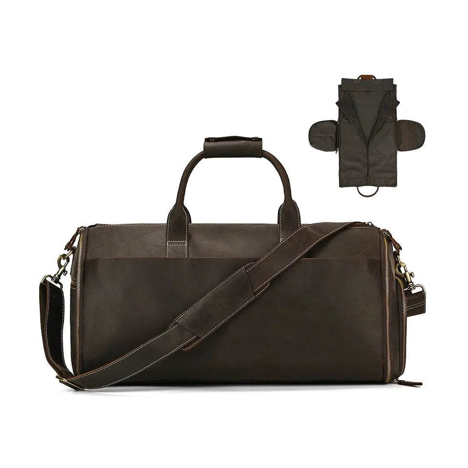 Crazy Horse Leather Travel Bag Suits and Shoes Folding Business Bag - VacationGrabs