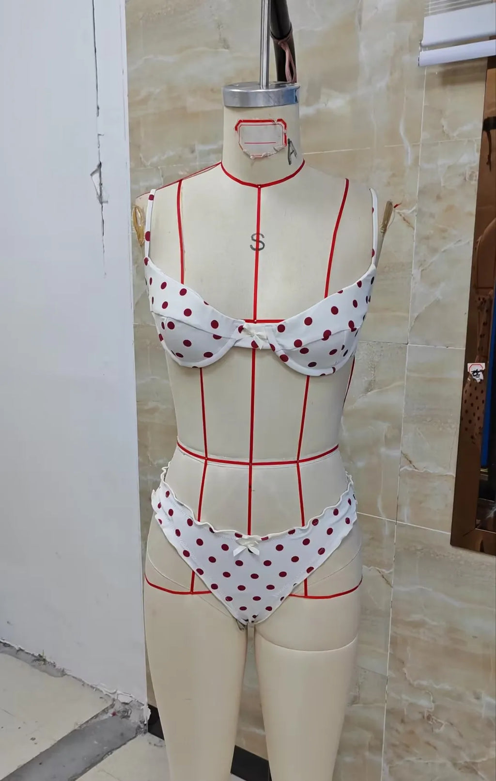 VacationGrabs Women Dots Print 2pcs Bikini Set Holiday Swimsuits Tie-Up Back Bikini Tops Low Rise Thongs Female Bathing Suit Beachwear