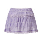 VacationGrabs Women Lace Ruffle Tiered Mini Skort Elastic Waist Low Rise Flowy Micro Skirt Y2K Summer Casual Skirt With Inner Shorts