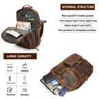 Men's Genuine Cowhide Leather Travel Backpack, 20-35L