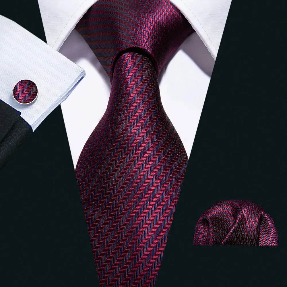 Red Plaid Silk Tie Set for Men - VacationGrabs