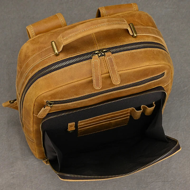 Luxury Real Cowskin Leather Travel Backpack for Men 17"