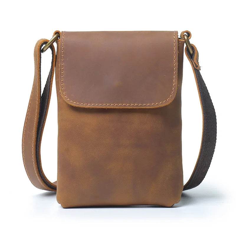 Men's Retro Leather Small Crossbody Phone Bag Cowhide Sling - VacationGrabs