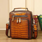 Men's Genuine Leather Alligator-Pattern Shoulder Satchel – Vintage Bag with Tablet Pocket