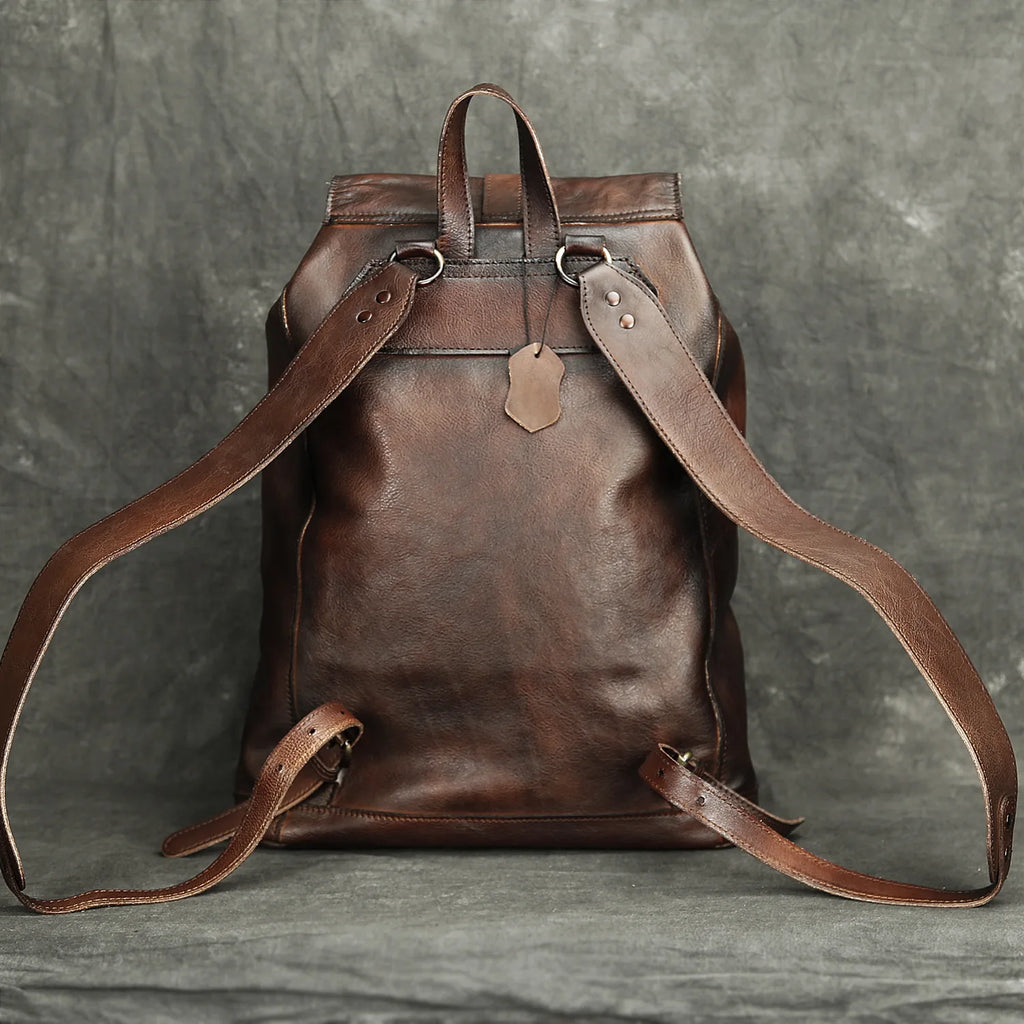 USB Charging Leather Backpack for Men 15.6" Laptop