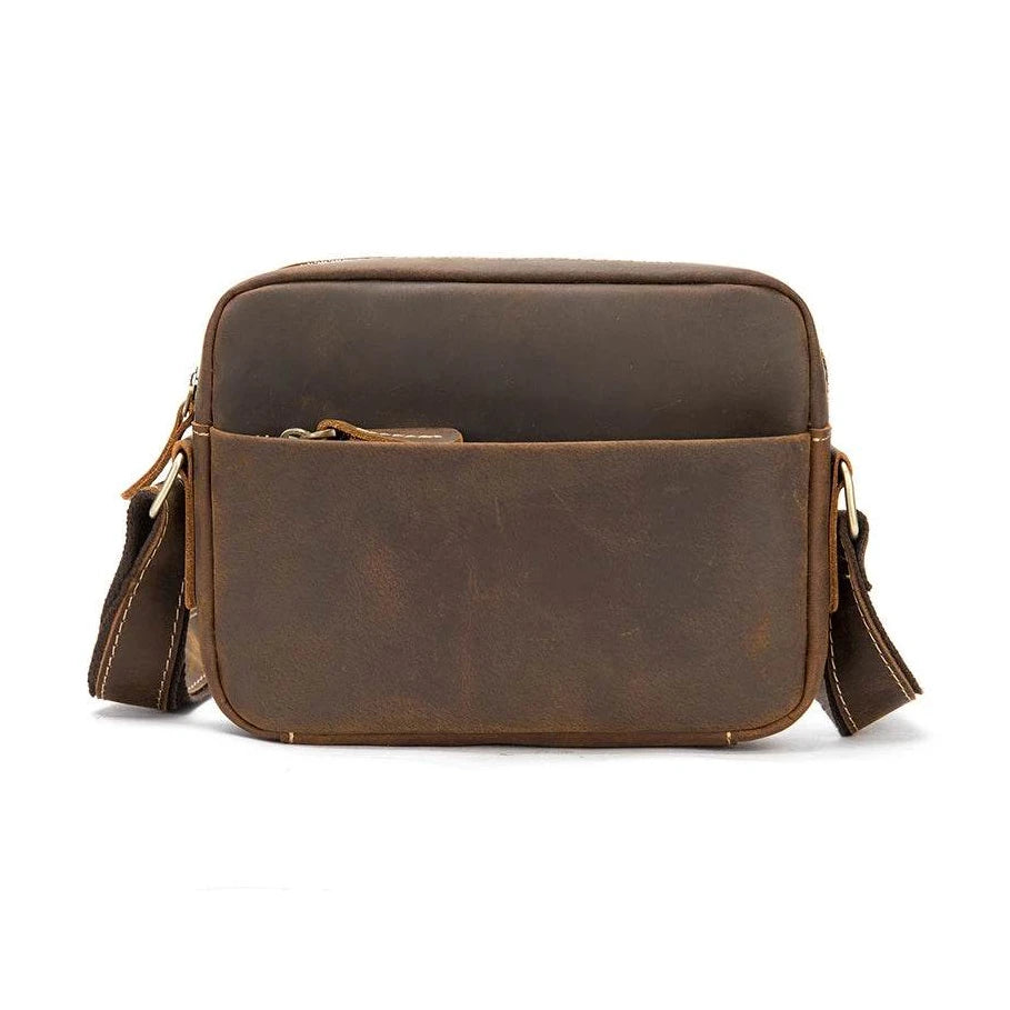 Men's Crazy Horse Leather Crossbody Bag – Retro Messenger Sling - VacationGrabs