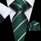 Green striped tie with how fold a pocket square tutorial image