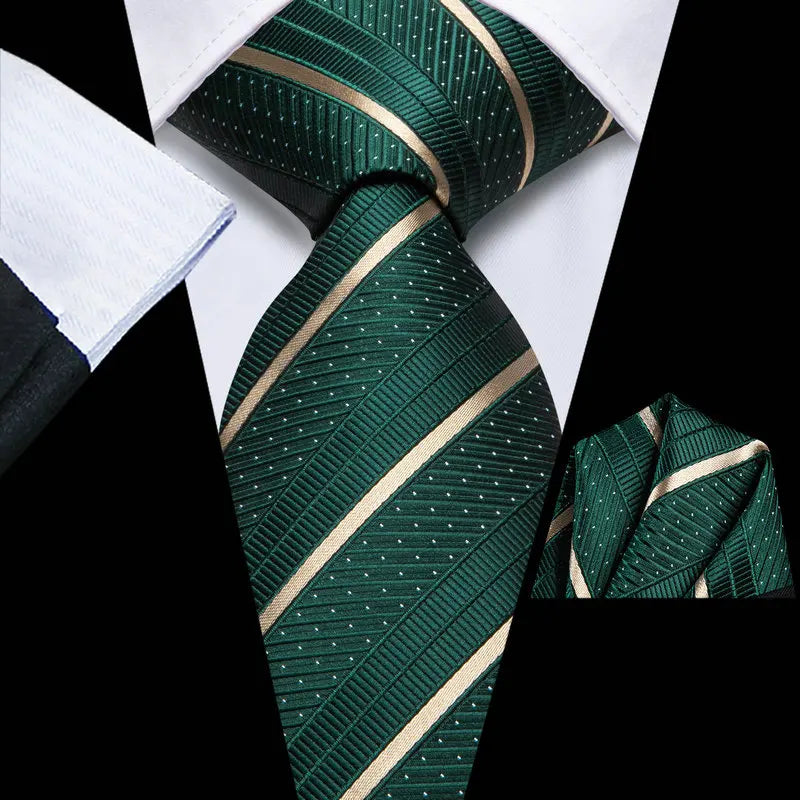 Green striped tie with how fold a pocket square tutorial image