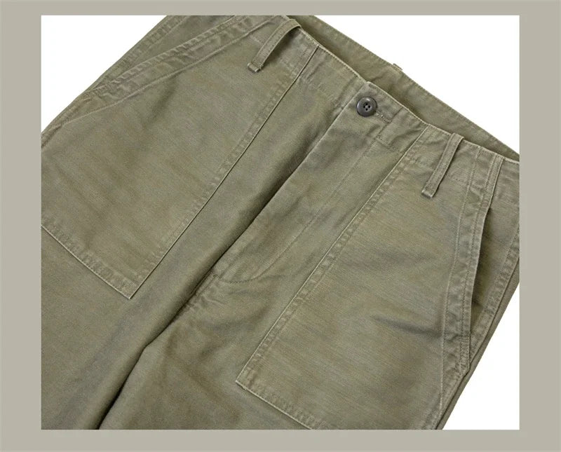 Red Tornado Army Fatigue Pants Cotton Sateen High Rise Casual Trousers Relaxed Fit