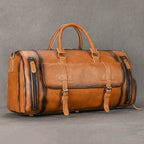 Vintage Men’s Leather Travel Bag Large Duffle with Shoe Compartment - VacationGrabs