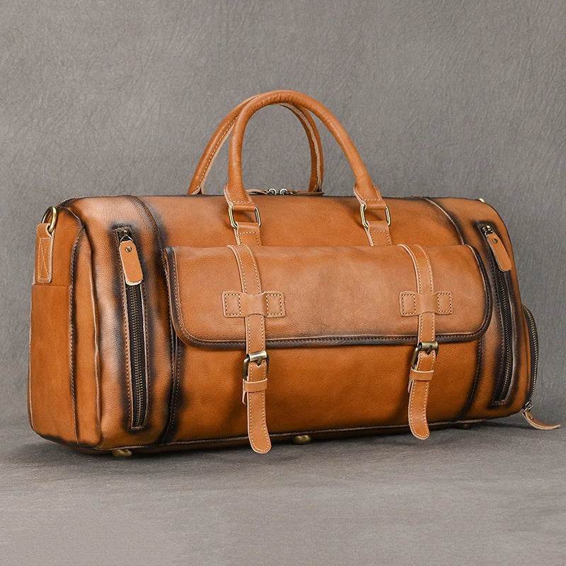 Vintage Men’s Leather Travel Bag Large Duffle with Shoe Compartment - VacationGrabs