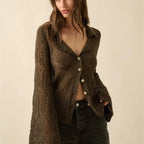 VacationGrabs Women Y2K Vintage Cardigan Knitted Hollow Out Sweater Tops Casual Fashion Top Casual Daily Wear Winter Fall Outerwear