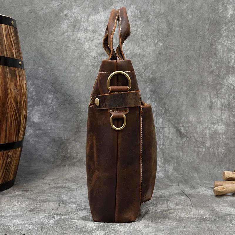 High Fashion Crazy Horse Leather Men's Laptop Handbag - VacationGrabs