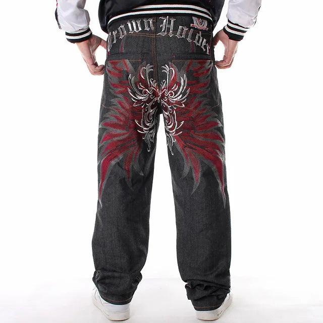 Men's Pants - Jeans Mens Baggy Jeans Wide Leg Denim Pants Hip Hop Fashion Embroidery