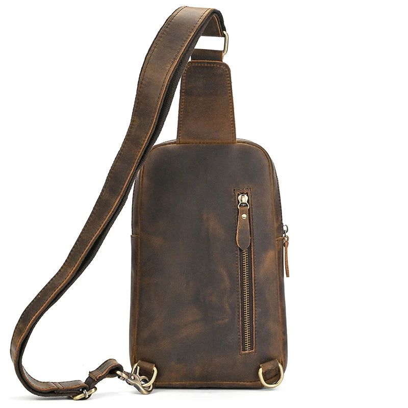 Genuine Leather Sling Bag – Men's Retro Crossbody Chest Bag