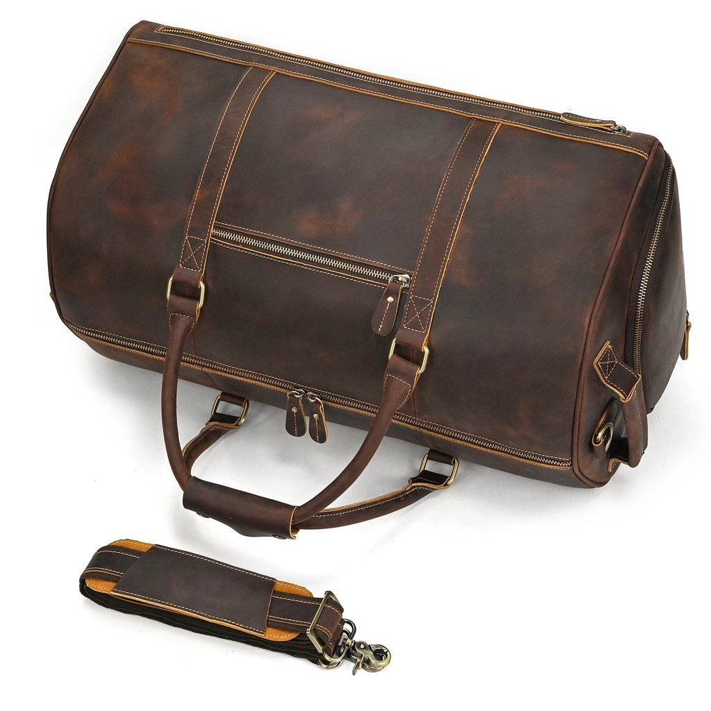 Men's Genuine Leather Travel Bag – Luggage with Shoe Compartment - VacationGrabs