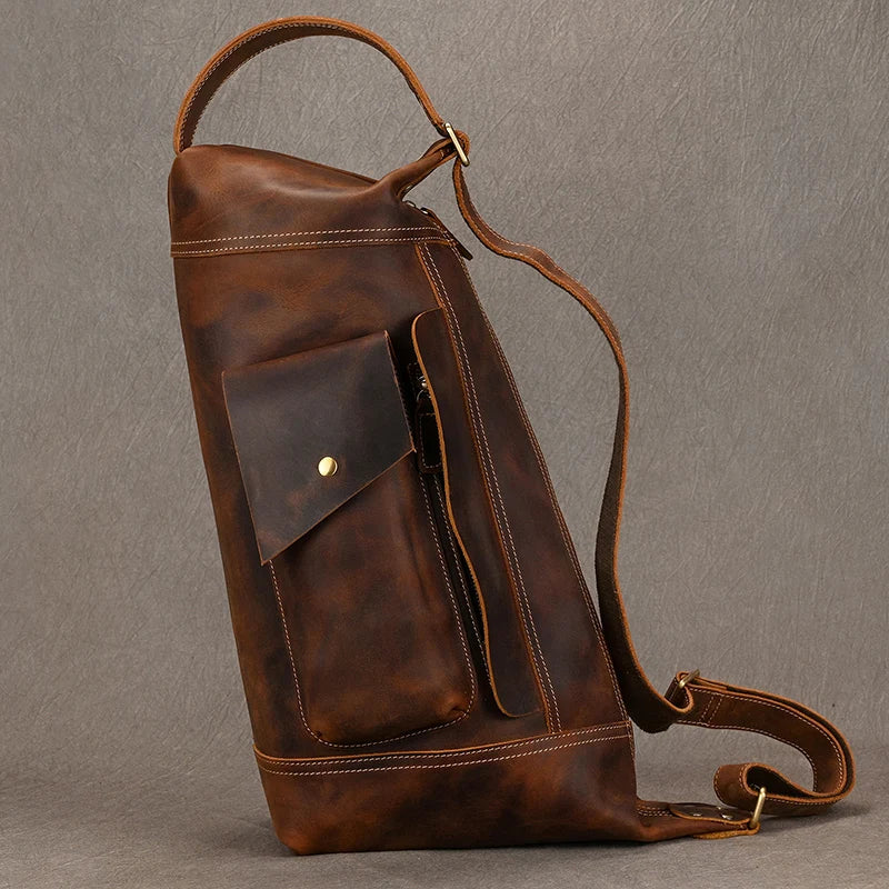 Men's Crazy Horse Genuine Leather Backpack Daypack