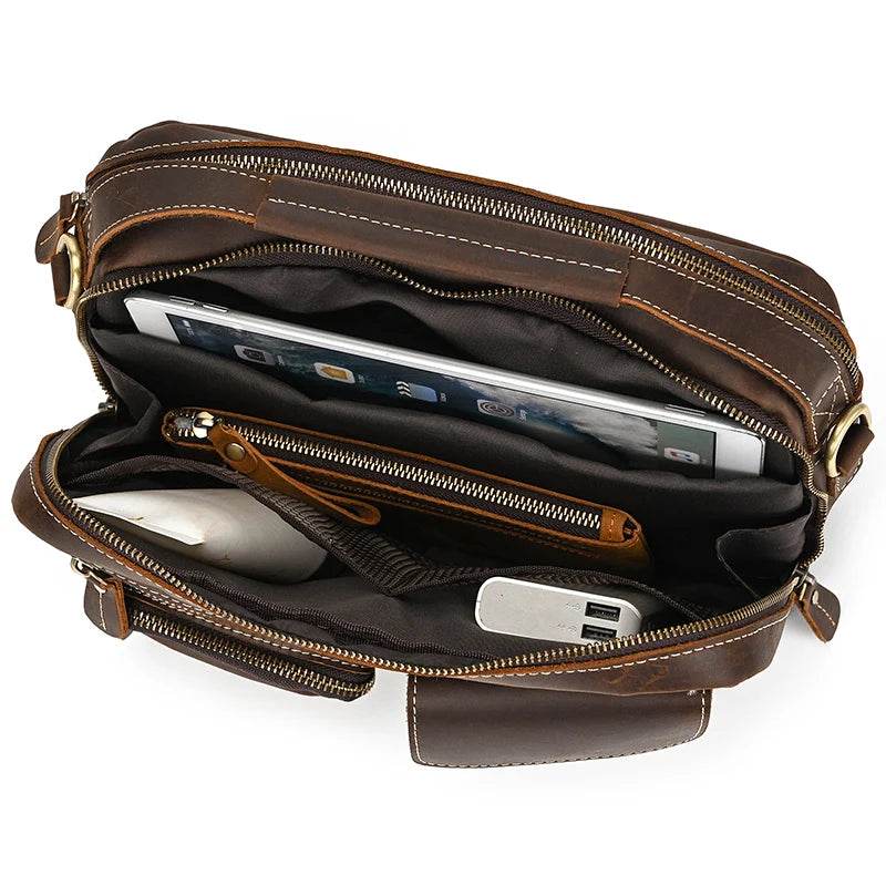 Genuine Leather Shoulder Bag – Retro Men's Crossbody with Handle - VacationGrabs