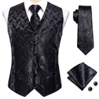 Men's black paisley vest set with necktie how to tie and matching accessories