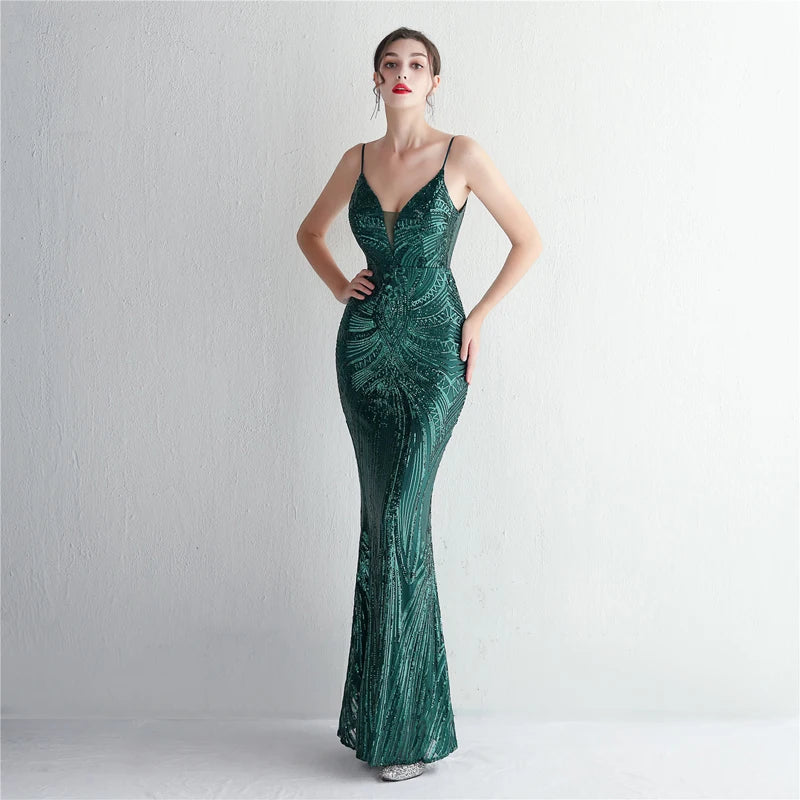 Women's Sequined Floor-Length Mermaid Evening Dress