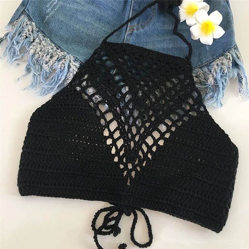 Lightweight Summer Beach Crochet Crop Top Tank Tops - VacationGrabs