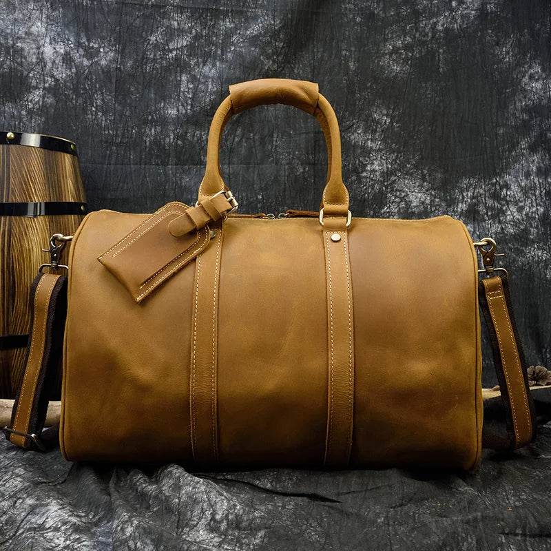 Designer Business Travel Leather Duffle Bag for Men Outdoor Coffee - VacationGrabs
