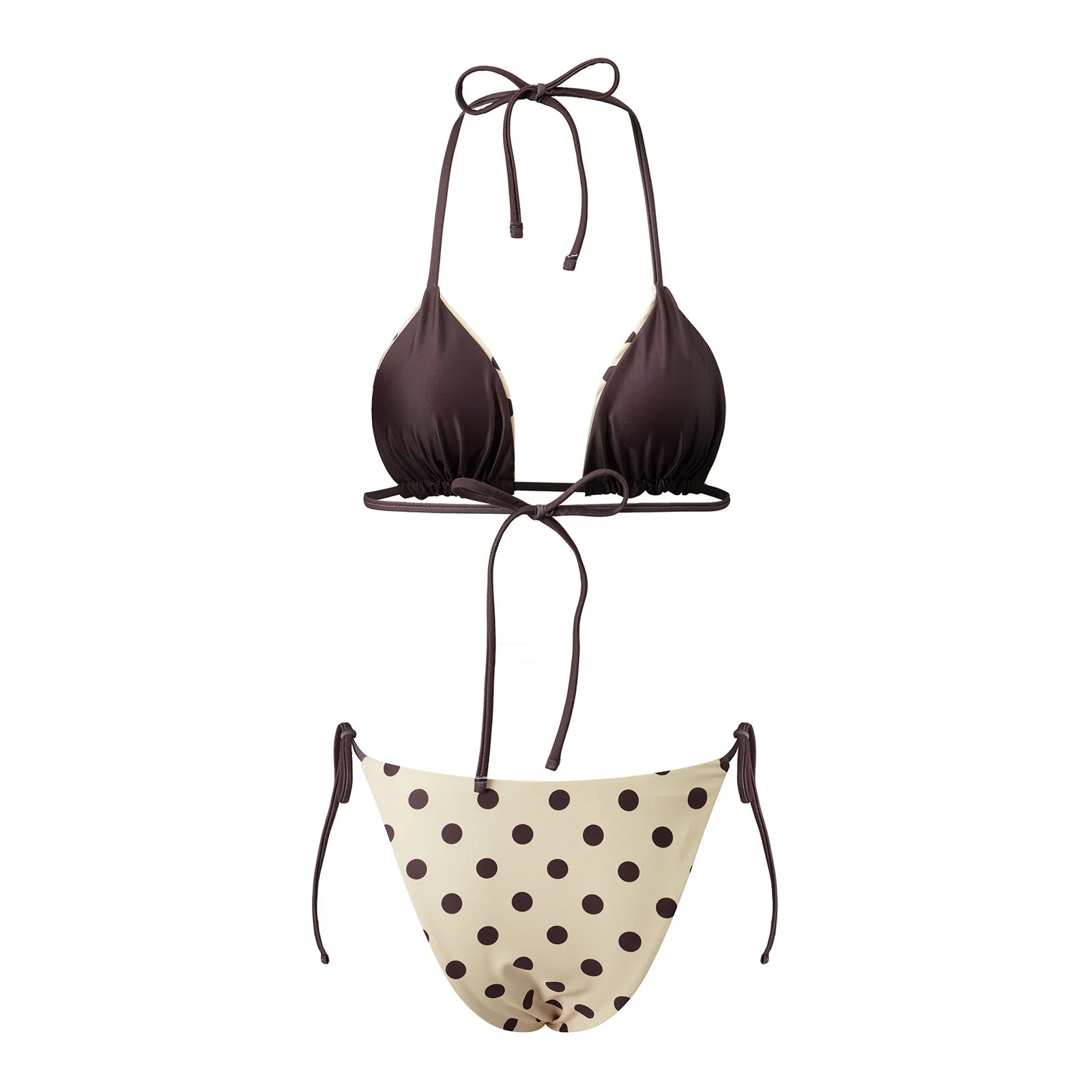 VacationGrabs Women Reversible Two Piece Swimsuit Halter String Triangle Bikini Sets Tie Side Cheeky Thong Brazilian Bathing Suit