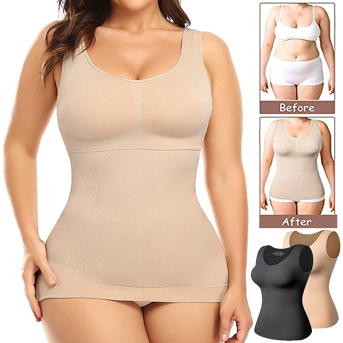 Plus Size Tummy Control Cami with Built-In Bra Shapewear