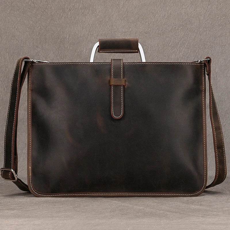 Vintage Style Men's Leather Briefcase Slim Working Tote Designer Bag - VacationGrabs
