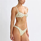 VacationGrabs Women Dots Print 2pcs Bikini Set Holiday Swimsuits Tie-Up Back Bikini Tops Low Rise Thongs Female Bathing Suit Beachwear