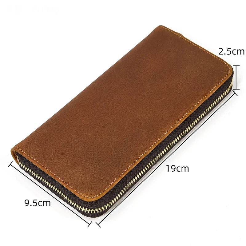 Vintage Leather Long Purse for Men & Women Cowhide Card Clutch - VacationGrabs
