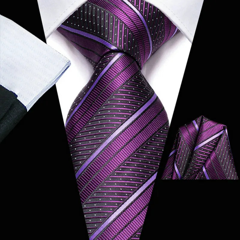 Men's purple silk tie and pocket square set, how fold a pocket square