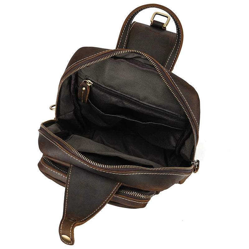Large Capacity Genuine Leather Sling Bag – Vintage Men's Chest Pack