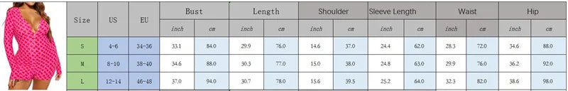 VacationGrabs Women Sexy Bodycon Deep V Neck Trapdoor Fashion Heart Printed Long Sleeve Butt Flap Romper Valentines Pajama Playsuit